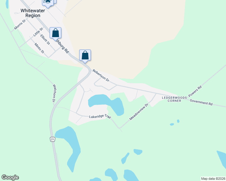 map of restaurants, bars, coffee shops, grocery stores, and more near 35 Harris Crescent in Whitewater Region