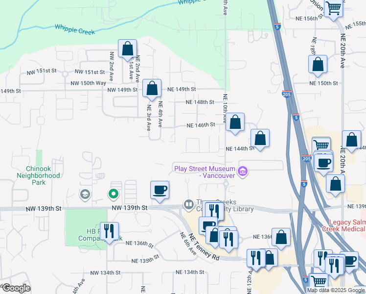 map of restaurants, bars, coffee shops, grocery stores, and more near in Salmon Creek