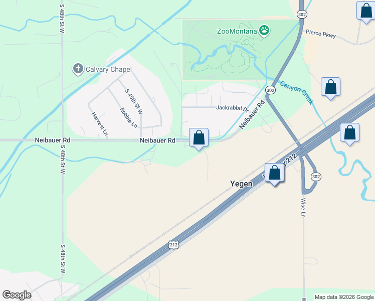 map of restaurants, bars, coffee shops, grocery stores, and more near 4350 Neibauer Road in Billings