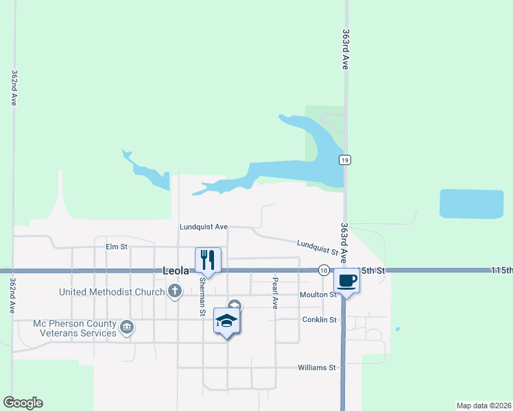 map of restaurants, bars, coffee shops, grocery stores, and more near 742-814 Lundquist Street in Leola