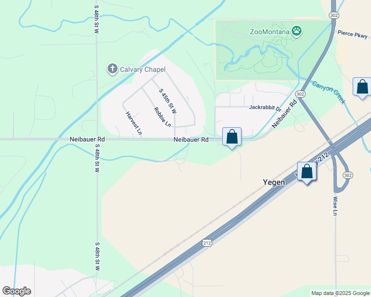 map of restaurants, bars, coffee shops, grocery stores, and more near 4412-4506 Neibauer Road in Billings