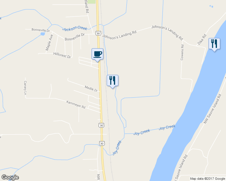 map of restaurants, bars, coffee shops, grocery stores, and more near 50316 Columbia River Highway in Scappoose