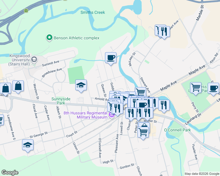 map of restaurants, bars, coffee shops, grocery stores, and more near 11 Golding Street in Sussex