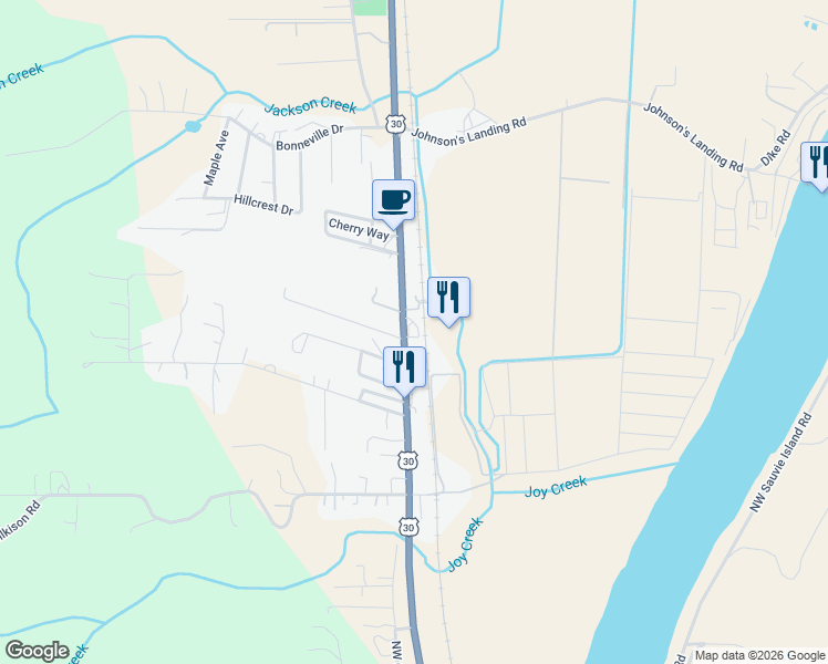 map of restaurants, bars, coffee shops, grocery stores, and more near 50316 Columbia River Highway in Scappoose