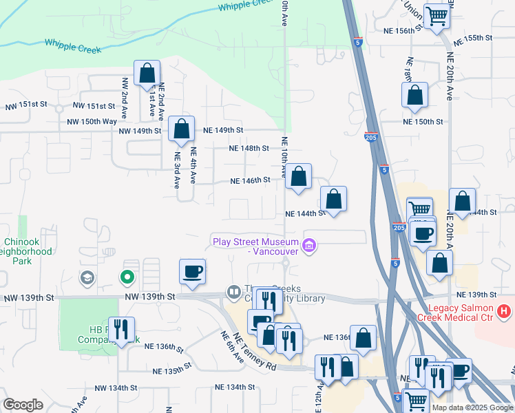 map of restaurants, bars, coffee shops, grocery stores, and more near 14406 Northeast 8th Court in Vancouver