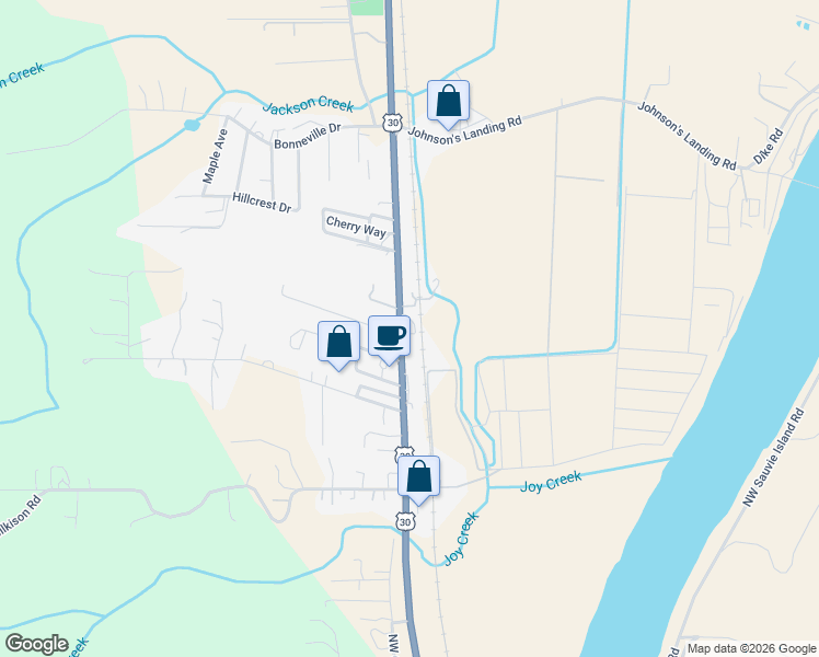 map of restaurants, bars, coffee shops, grocery stores, and more near 50316 Columbia River Highway in Scappoose