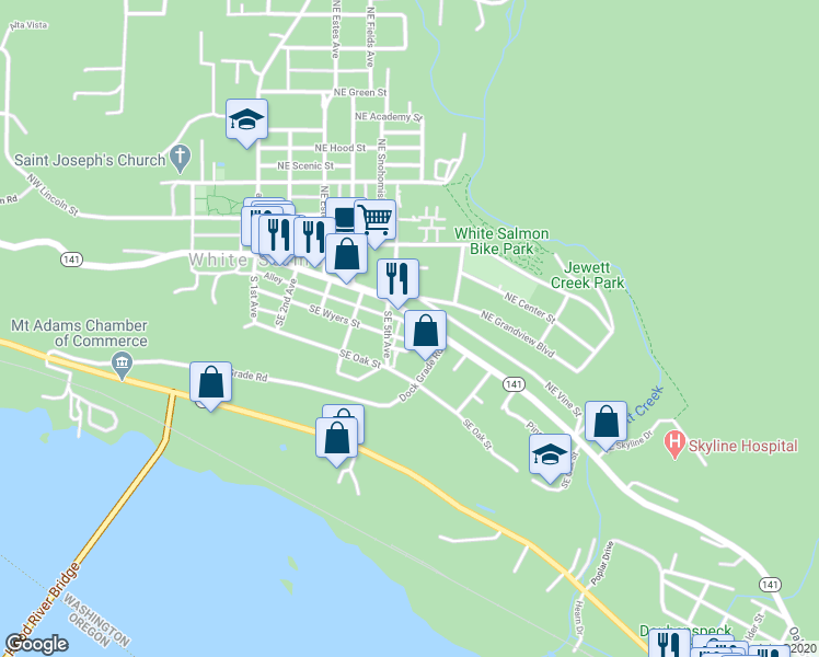 map of restaurants, bars, coffee shops, grocery stores, and more near 515 Upper Wyers Street in White Salmon