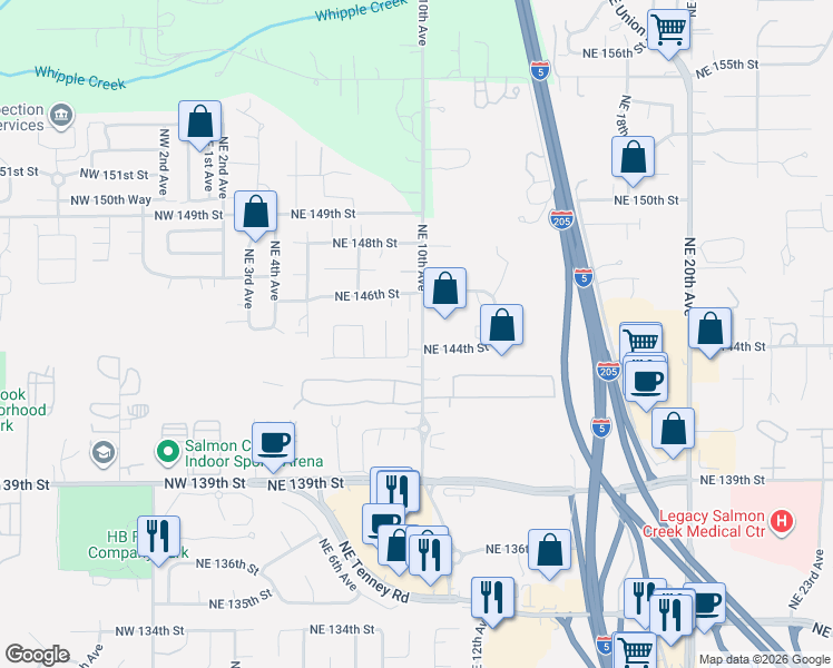 map of restaurants, bars, coffee shops, grocery stores, and more near 14412 Northeast 9th Court in Vancouver