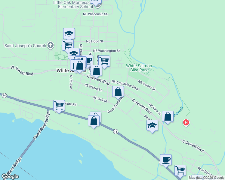 map of restaurants, bars, coffee shops, grocery stores, and more near 515 Upper Wyers Street in White Salmon
