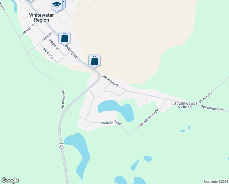 map of restaurants, bars, coffee shops, grocery stores, and more near 22 Harris Crescent in Whitewater Region