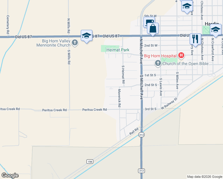 map of restaurants, bars, coffee shops, grocery stores, and more near 1128 Rangeview Drive in Hardin