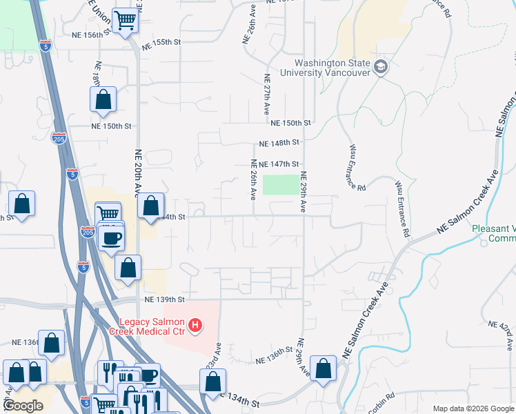 map of restaurants, bars, coffee shops, grocery stores, and more near 14416 Northeast 26th Avenue in Vancouver