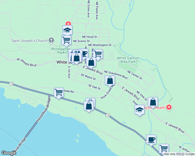 map of restaurants, bars, coffee shops, grocery stores, and more near 460 Southeast Wyers Street in White Salmon