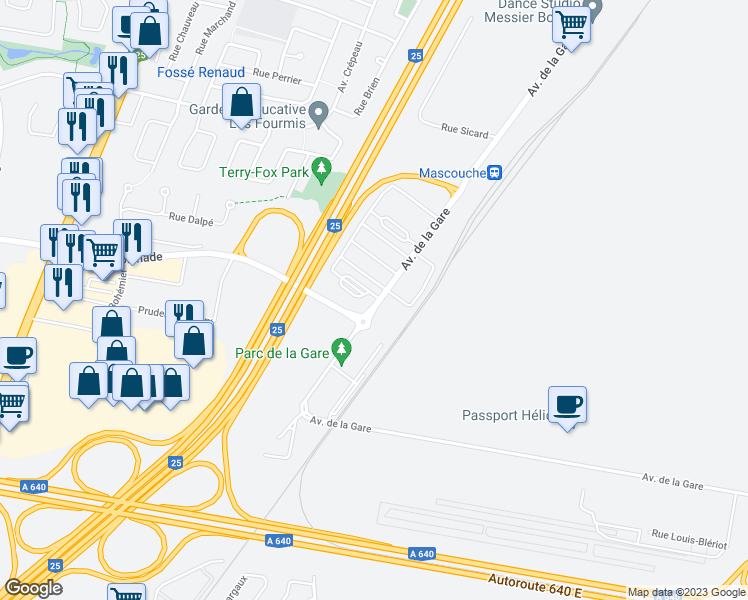 map of restaurants, bars, coffee shops, grocery stores, and more near 2525 Avenue de la Gare in Saint-Roch-de-l'Achigan