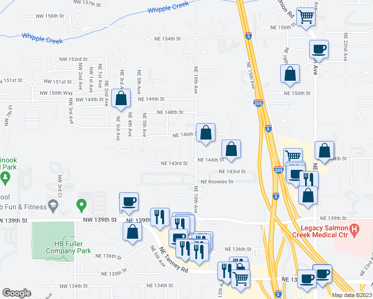 map of restaurants, bars, coffee shops, grocery stores, and more near 14412 Northeast 9th Court in Vancouver