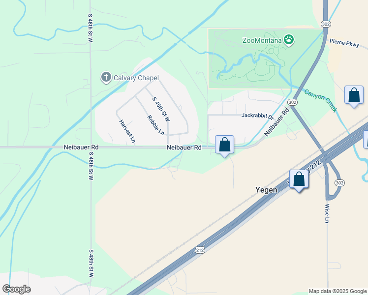 map of restaurants, bars, coffee shops, grocery stores, and more near 4412 Neibauer Road in Billings