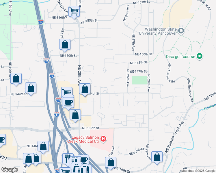 map of restaurants, bars, coffee shops, grocery stores, and more near 2304 Northeast 144th Street in Vancouver