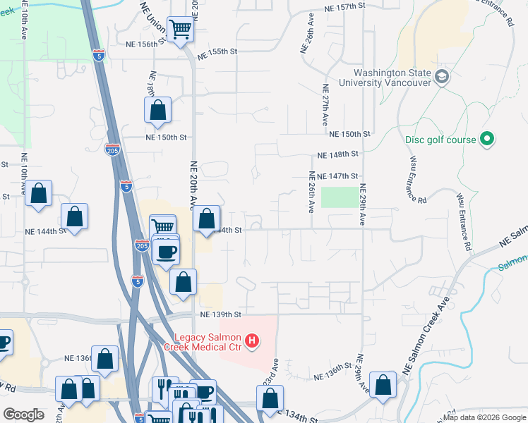 map of restaurants, bars, coffee shops, grocery stores, and more near 2304 Northeast 144th Street in Vancouver