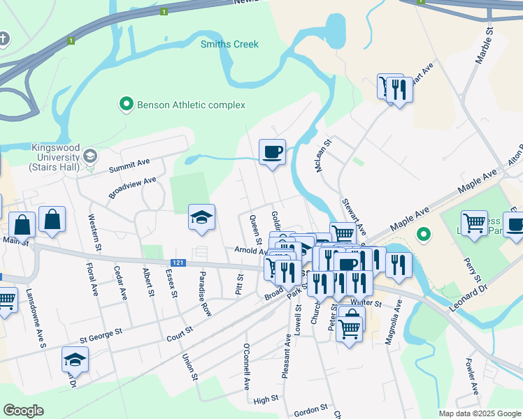 map of restaurants, bars, coffee shops, grocery stores, and more near 17 Pine Street in Sussex