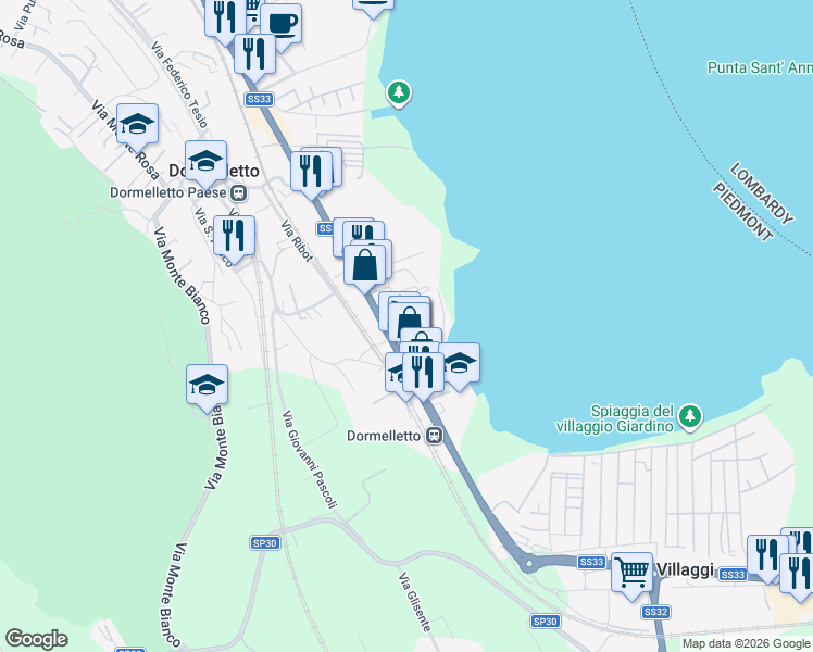 map of restaurants, bars, coffee shops, grocery stores, and more near 14 Via Venezia in Dormelletto