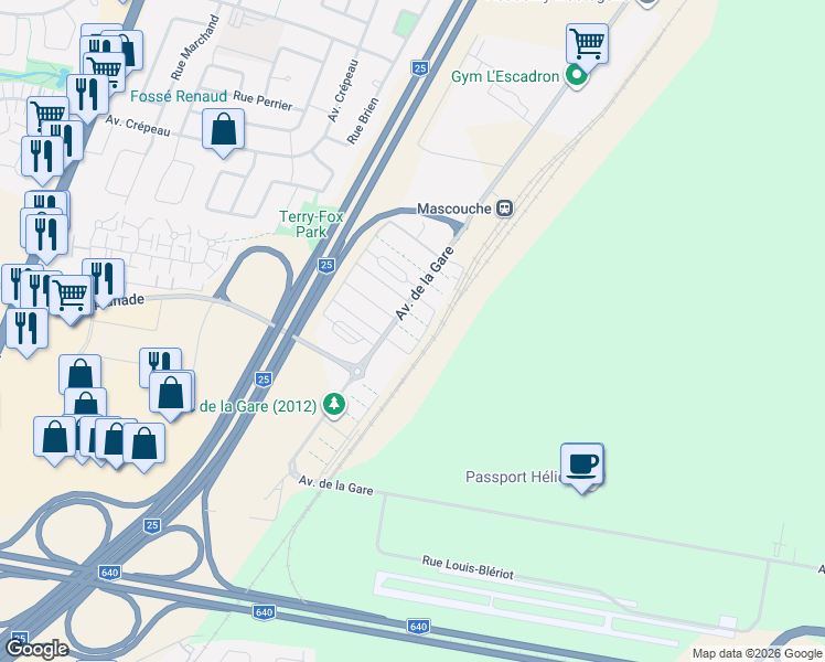 map of restaurants, bars, coffee shops, grocery stores, and more near 2234 Avenue de la Gare in Saint-Roch-Ouest