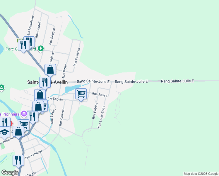 map of restaurants, bars, coffee shops, grocery stores, and more near 371 Rue Rossy in Saint-André-Avellin