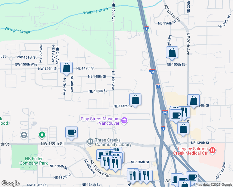 map of restaurants, bars, coffee shops, grocery stores, and more near 14413 Northeast 10th Avenue in Vancouver