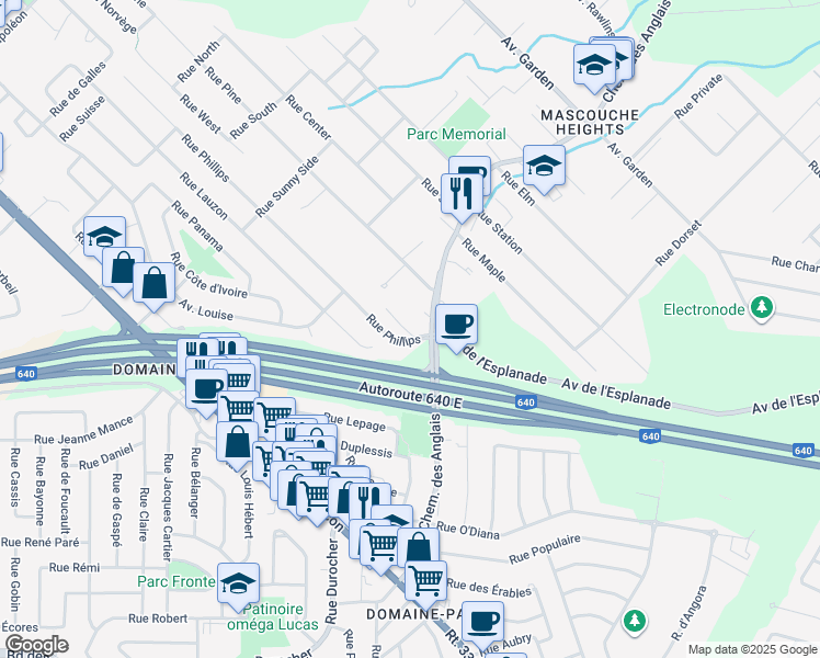 map of restaurants, bars, coffee shops, grocery stores, and more near 1725 Rue Morris in Mascouche