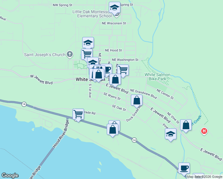 map of restaurants, bars, coffee shops, grocery stores, and more near 315 East Jewett Boulevard in White Salmon