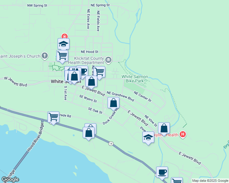 map of restaurants, bars, coffee shops, grocery stores, and more near 520 Center Place in White Salmon
