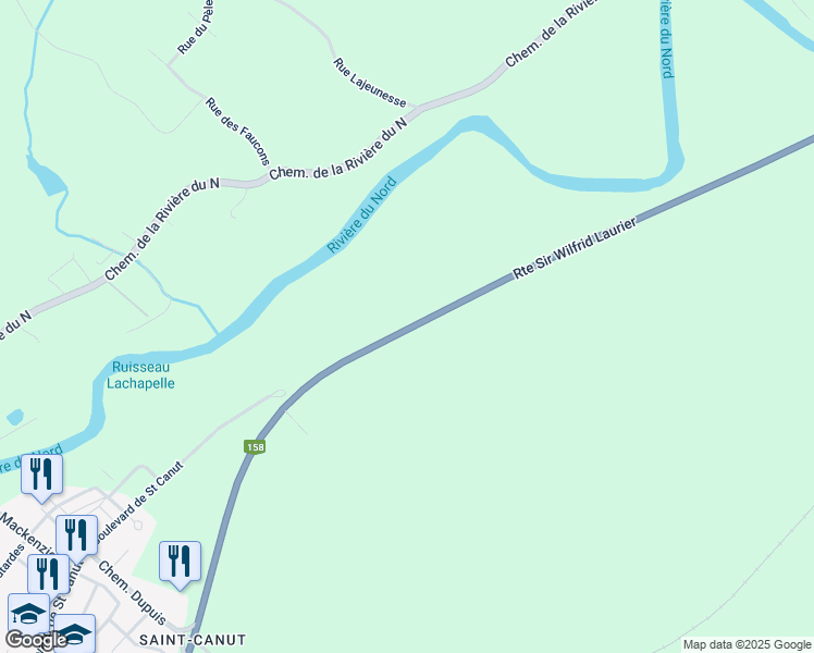 map of restaurants, bars, coffee shops, grocery stores, and more near 10735 Route Sir Wilfrid Laurier in Mirabel