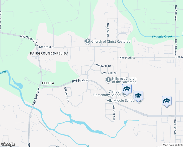 map of restaurants, bars, coffee shops, grocery stores, and more near 2512 Northwest 147th Street in Vancouver