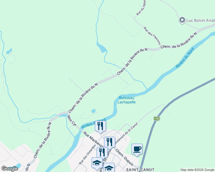 map of restaurants, bars, coffee shops, grocery stores, and more near 243 Chemin de la Rivière du Nord in Saint-Colomban
