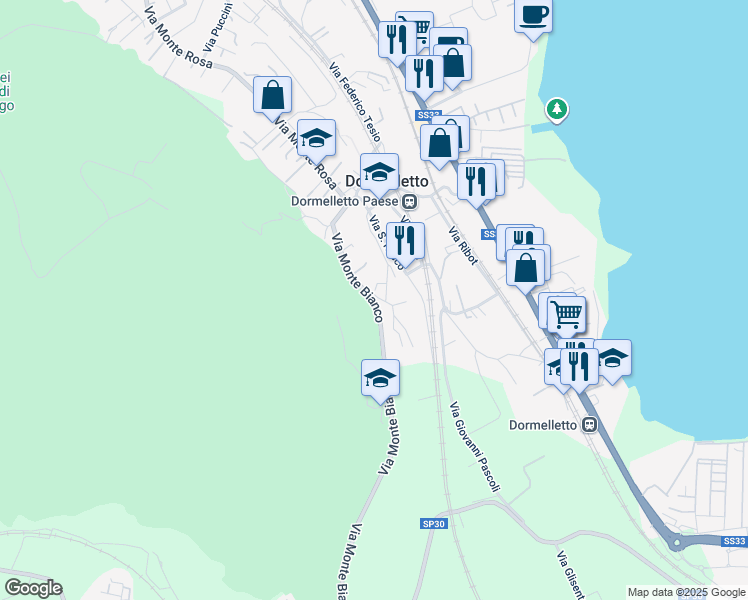 map of restaurants, bars, coffee shops, grocery stores, and more near 7 Via Monte Bianco in Dormelletto