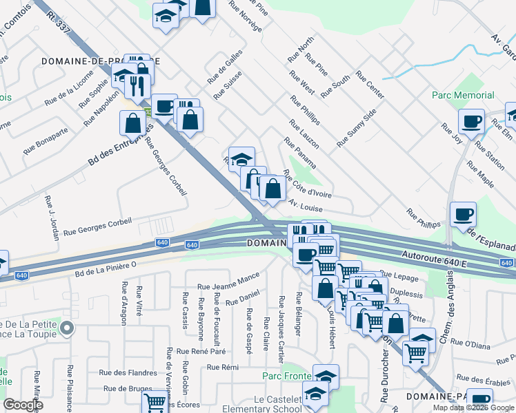 map of restaurants, bars, coffee shops, grocery stores, and more near 2681 Chemin Gascon in Mascouche
