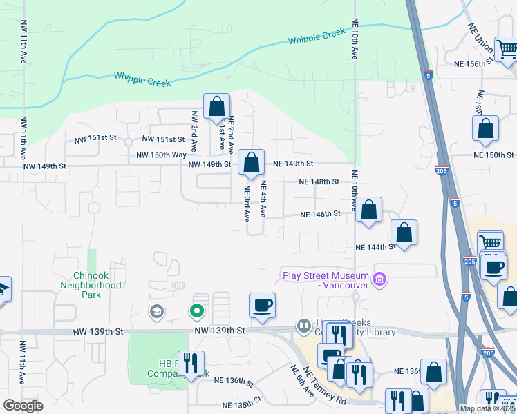 map of restaurants, bars, coffee shops, grocery stores, and more near 14518 Northeast 4th Avenue in Vancouver