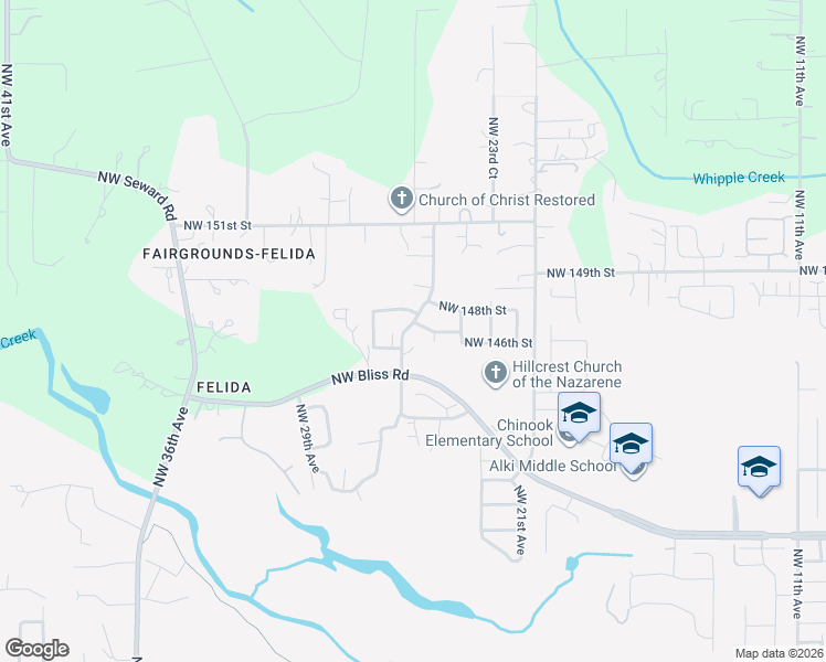 map of restaurants, bars, coffee shops, grocery stores, and more near 2513 Northwest 147th Street in Vancouver