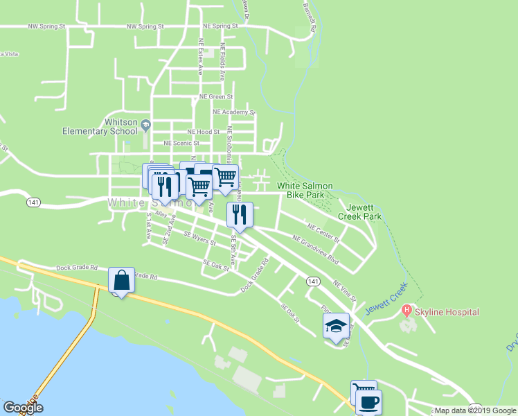 map of restaurants, bars, coffee shops, grocery stores, and more near 509 Center Place in White Salmon