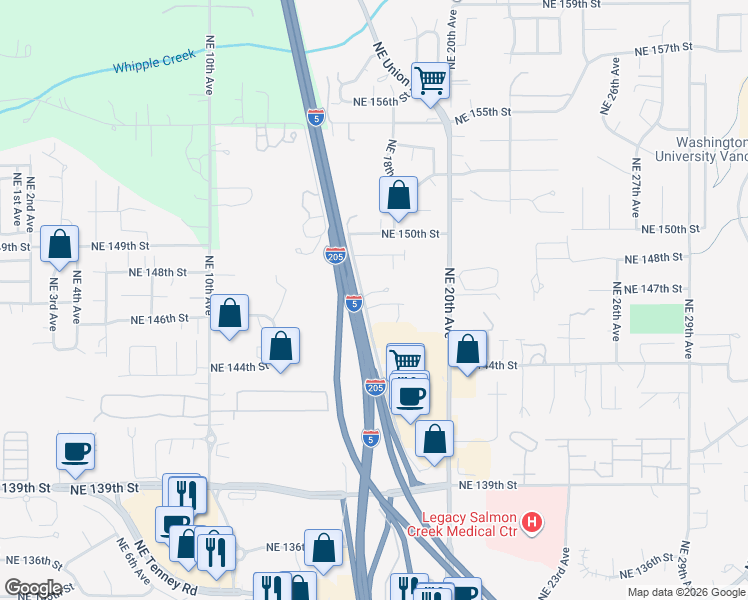 map of restaurants, bars, coffee shops, grocery stores, and more near 1700 Northeast 146th Street in Vancouver
