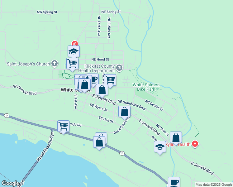 map of restaurants, bars, coffee shops, grocery stores, and more near 520 Center Place in White Salmon