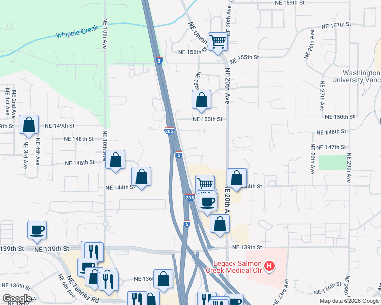 map of restaurants, bars, coffee shops, grocery stores, and more near 1700 Northeast 146th Street in Vancouver