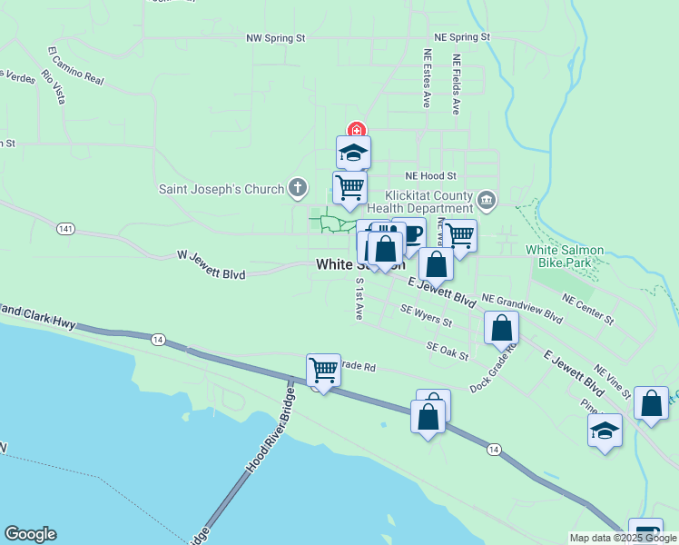 map of restaurants, bars, coffee shops, grocery stores, and more near 172 West Jewett Boulevard in White Salmon