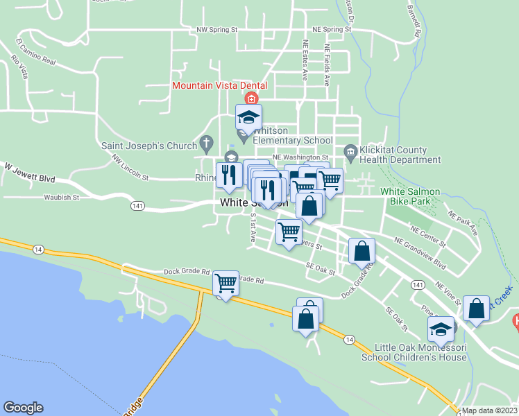 map of restaurants, bars, coffee shops, grocery stores, and more near 109 East Jewett Boulevard in White Salmon