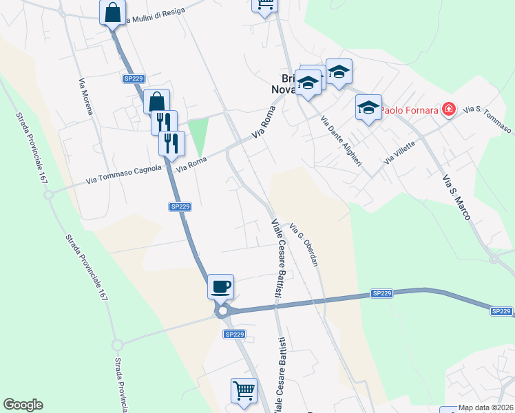 map of restaurants, bars, coffee shops, grocery stores, and more near 36a Viale Cesare Battisti in Briga Novarese
