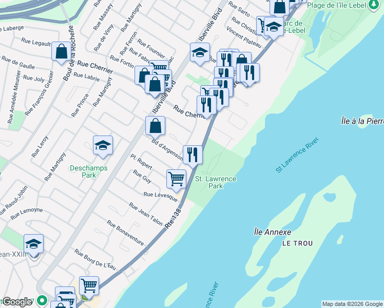 map of restaurants, bars, coffee shops, grocery stores, and more near 295 Rue Notre Dame in Repentigny