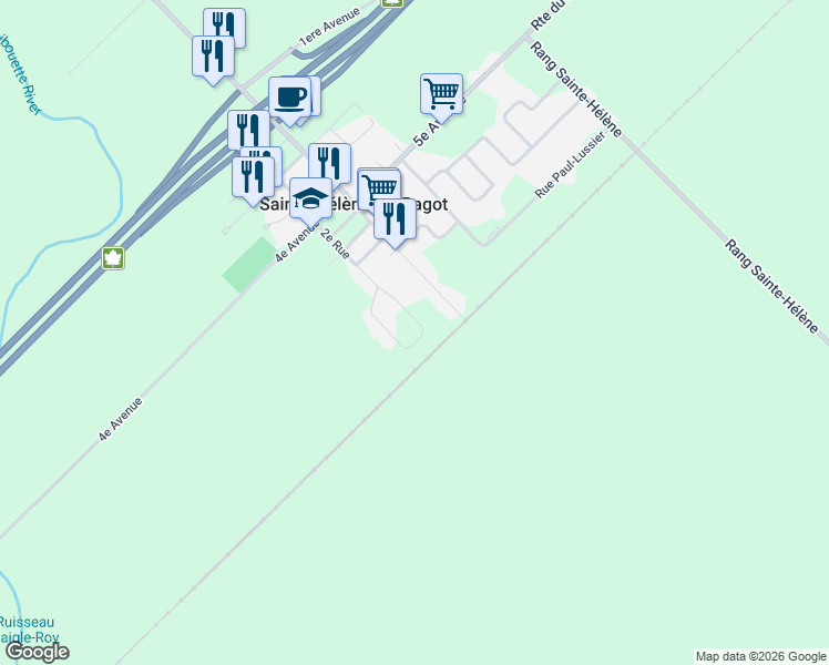 map of restaurants, bars, coffee shops, grocery stores, and more near 540 2e Rue in Sainte-Hélène-de-Bagot