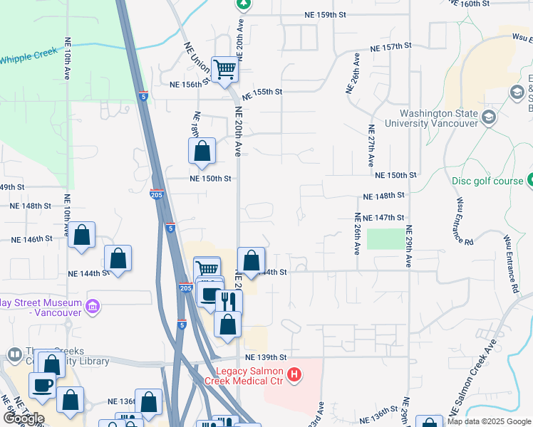 map of restaurants, bars, coffee shops, grocery stores, and more near 14715 Northeast 20th Avenue in Vancouver