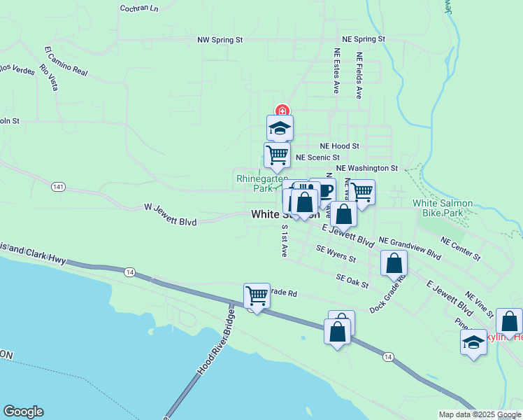 map of restaurants, bars, coffee shops, grocery stores, and more near 172 West Jewett Boulevard in White Salmon