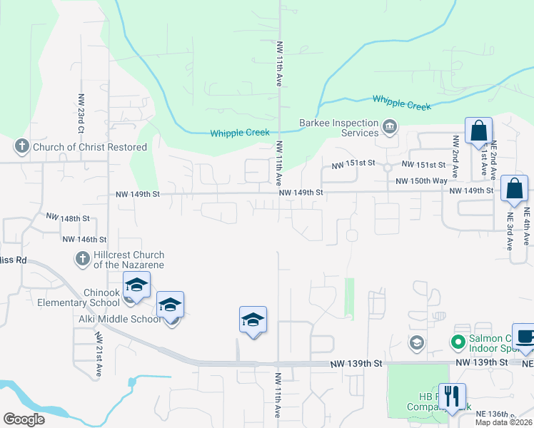 map of restaurants, bars, coffee shops, grocery stores, and more near 1115 Northwest 148th Circle in Vancouver
