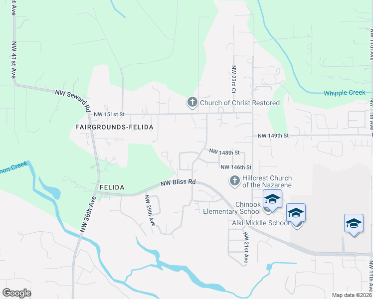 map of restaurants, bars, coffee shops, grocery stores, and more near 2614 Northwest 147th Way in Vancouver